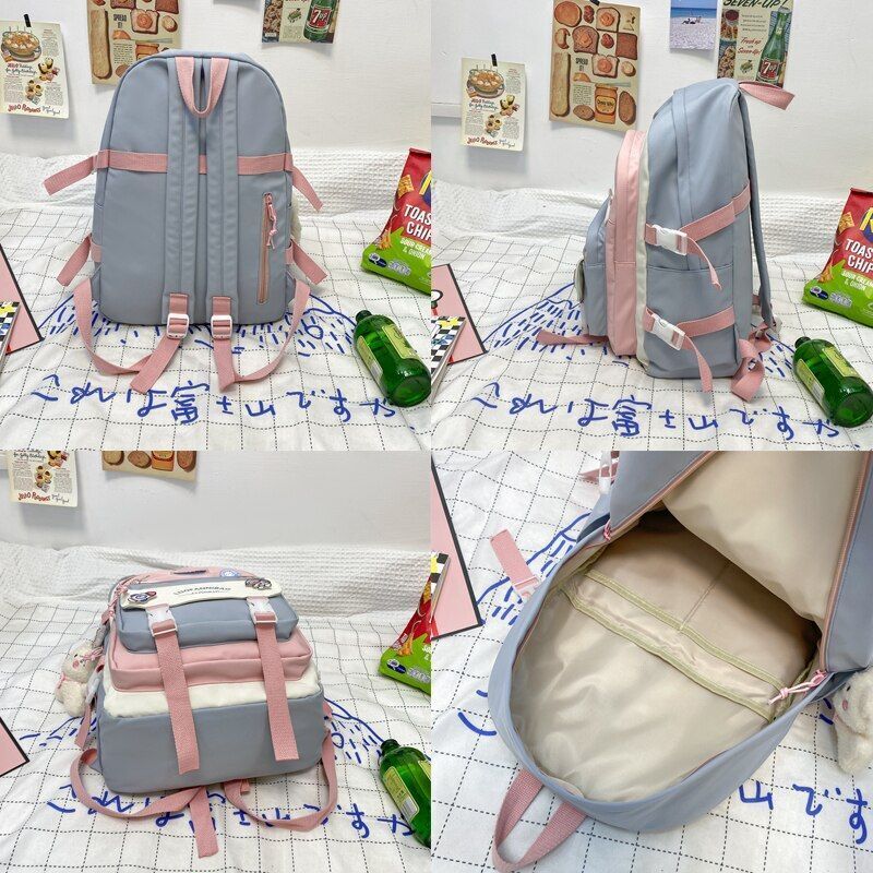 Patchwork Badge Woman Backpack Waterproof High School Bags 31*15*44 /30*13*41 CM