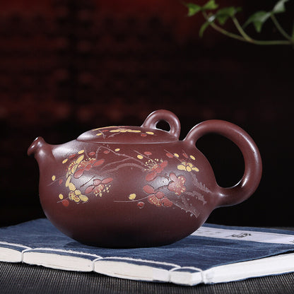 Yixing Purple Clay Handmade Teapot 300ml Spring plum painting Gongfu Tea Infuser