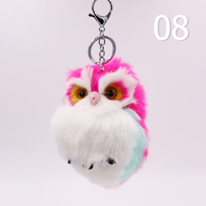 Cute Rabbit Fur Furry Owl Pendant Bag Charm Key Chain Plush Animal Car Pendant