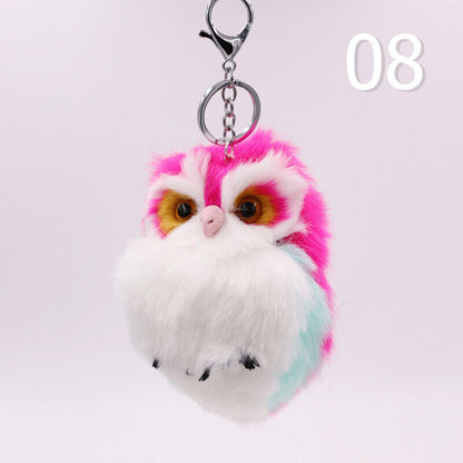 Cute Rabbit Fur Furry Owl Pendant Bag Charm Key Chain Plush Animal Car Pendant