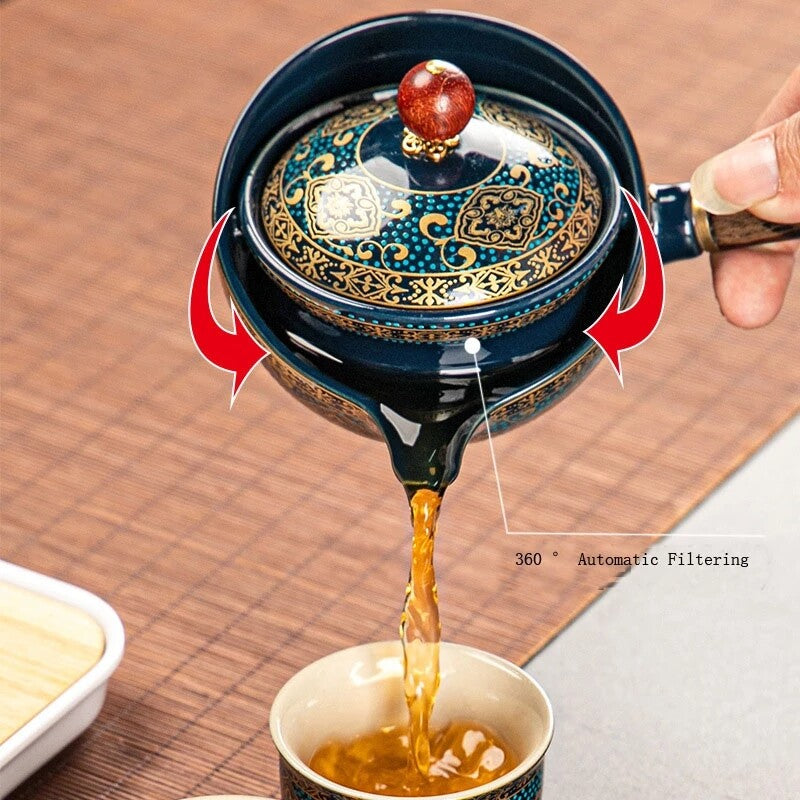 Automatic Spinning Travel Kettles Portable Lazy Kung Fu Tea Set Teapot Teaware