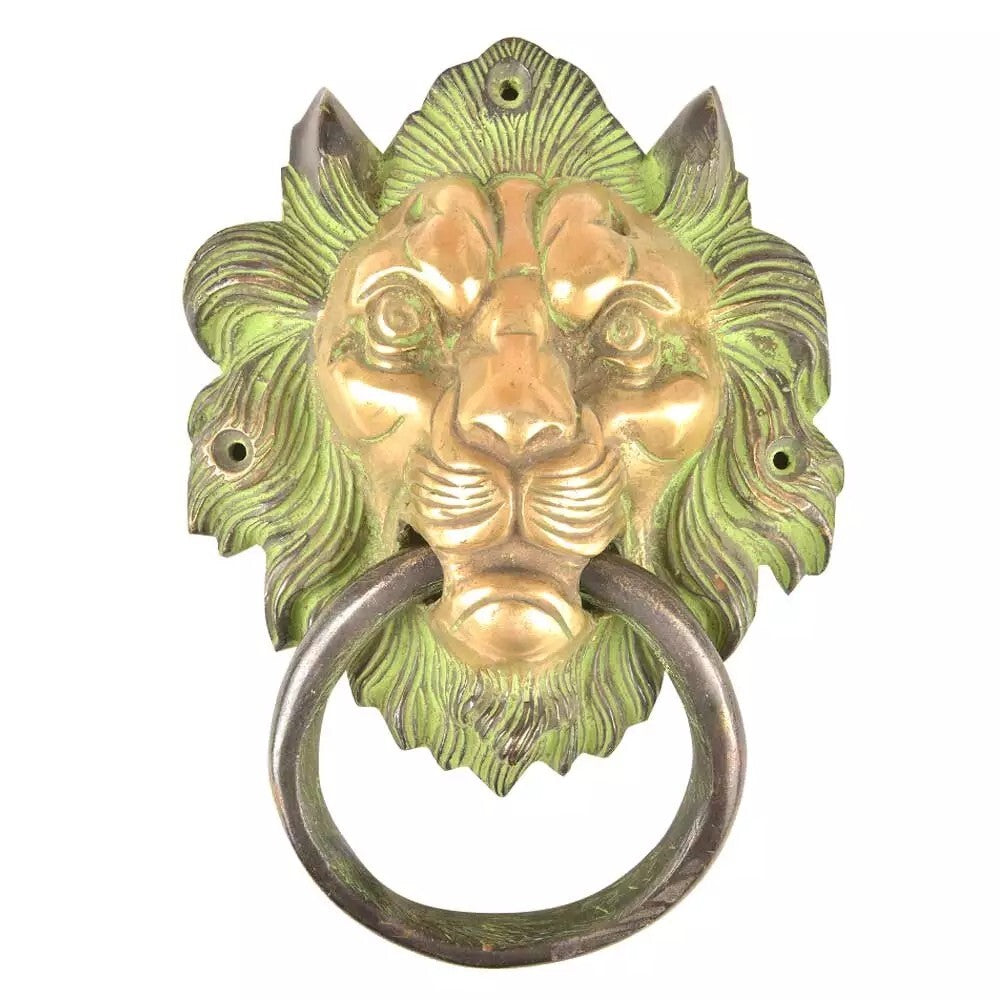 Antique Look Brass Lion Head Door Knocker Ring With Patina Door Bell Home Decor