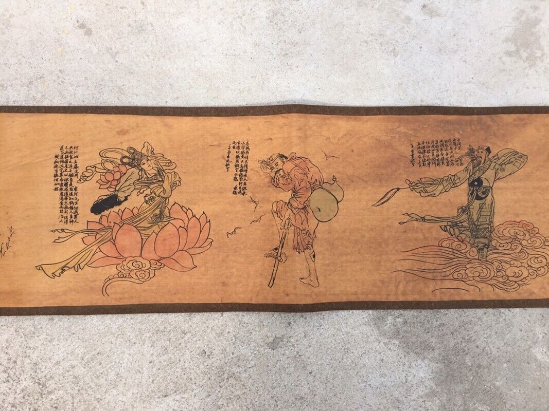 AntiqueChinese Long Scroll Painting Scroll"the Eight Immortals Figure" Painting