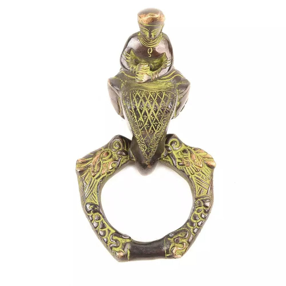 Antique Look Brass Elephant Face Green Patina Ring Door Knocker