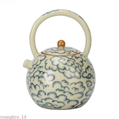 Ru Kiln Teapot Single Ceramic Household Tea Set Blue White Porcelain Beam Pot