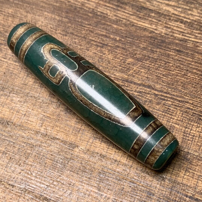 Tibetan Style Green Agate Wealth God Dzi Bead Dragon Scales Hacking Pendant