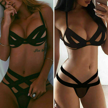 Womens Lingerie Set Bra and Panty Cross Strappy Harness Sexy Underwear Sleepwear