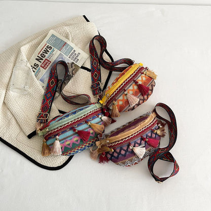 Tassel Braided Crossbody Shoulder Bag Fanny Pack Ethnic Style Traveling Storage