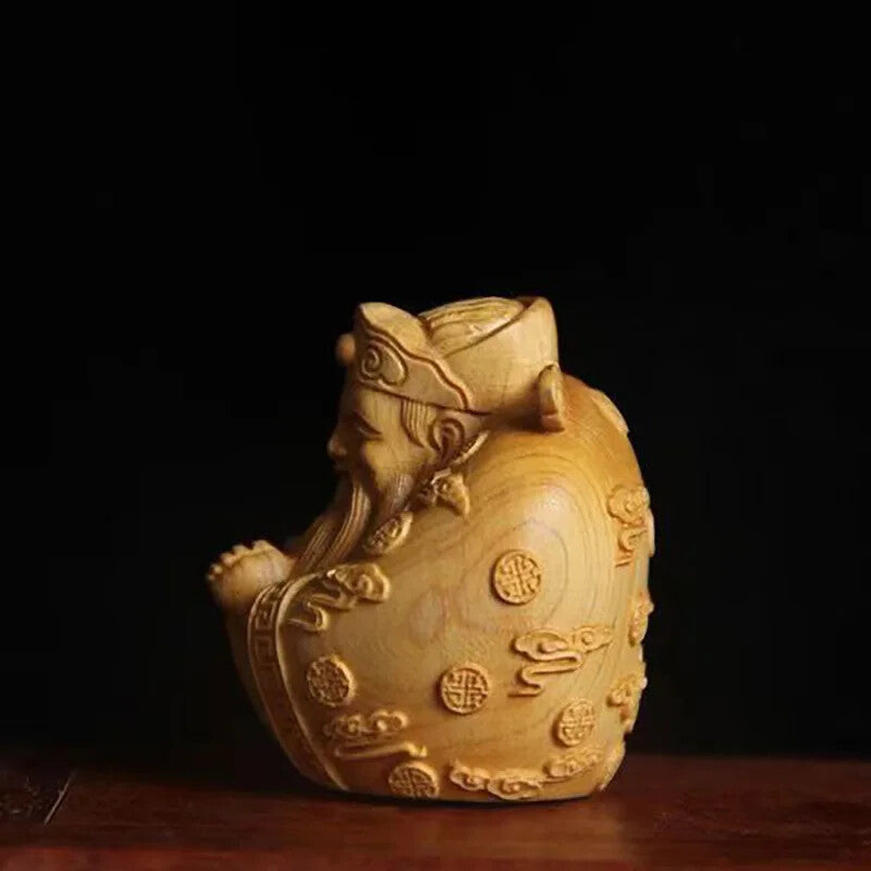 6cm wooden God of wealth decorative Small ornaments hand-carved lucky small gift
