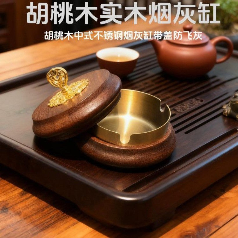 Solid Wood Car Ashtray 7×8.5cm 102g Stainless Steel Liner Anti-Ash Leak