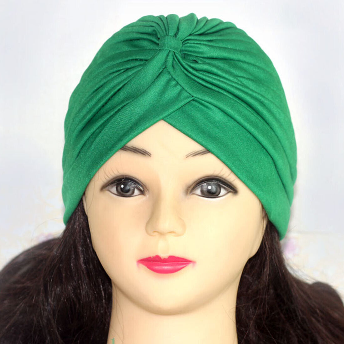 Women Stretchy Turban Hat Muslim Hat Solid Color Wrap Hijab Knotted Indian Caps