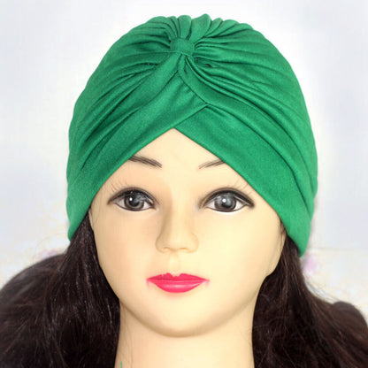 Women Stretchy Turban Hat Muslim Hat Solid Color Wrap Hijab Knotted Indian Caps
