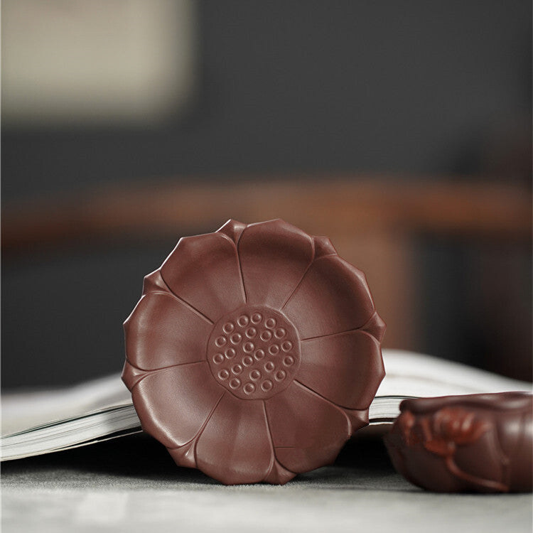 Full Handmade Tea Cup With Coaster Lotus Carved Real Yixing Zisha Master Cup Mat