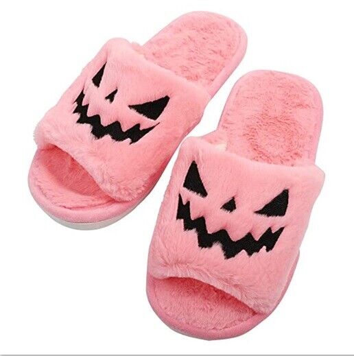 Women Halloween Pumpkin Slippers Soft Plush Flip Flop Indoor Warm Shoes 8.5~12in