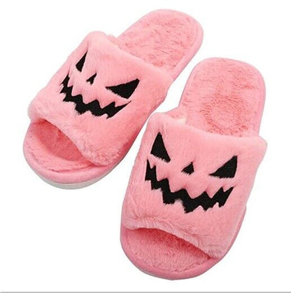 Women Halloween Pumpkin Slippers Soft Plush Flip Flop Indoor Warm Shoes 8.5~12in