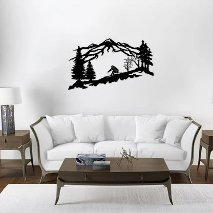 Metal Skier Wall Art, Mountain And Trees Themed Wall Art Metal Wall Decor