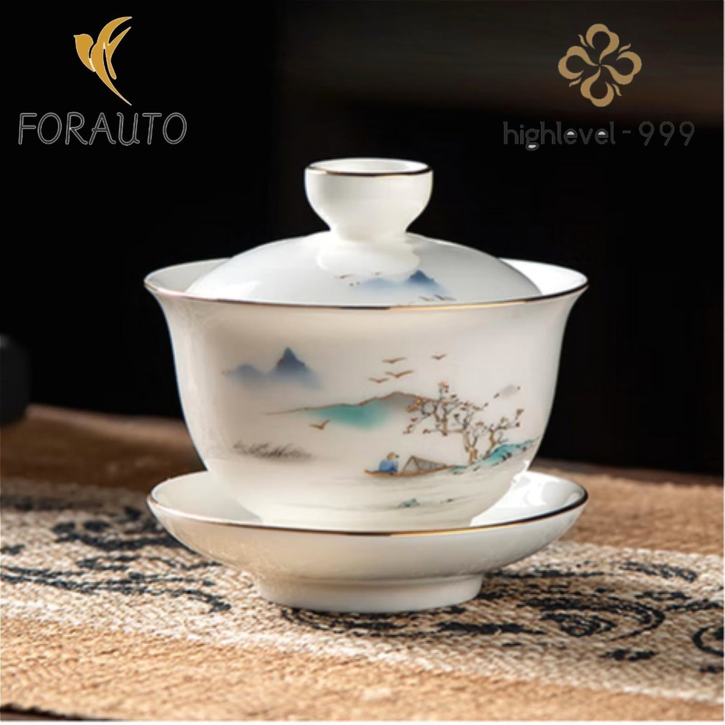 Jade White Ceramics Gaiwan with Gift Box 120ml 4oz Ancient Tea Set