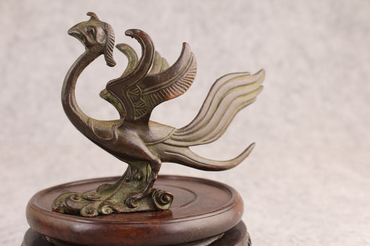 Chinese Bronze Suzaku Bird Statue Figure Tea Pet Netsuke Table Decoration