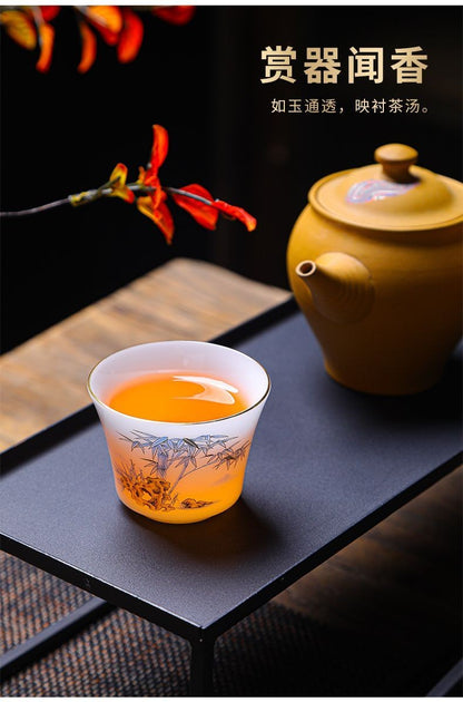 55ml Luxury Ice Jade Porcelain Bamboo Pattern Thin Body Kung Fu Tea Cup