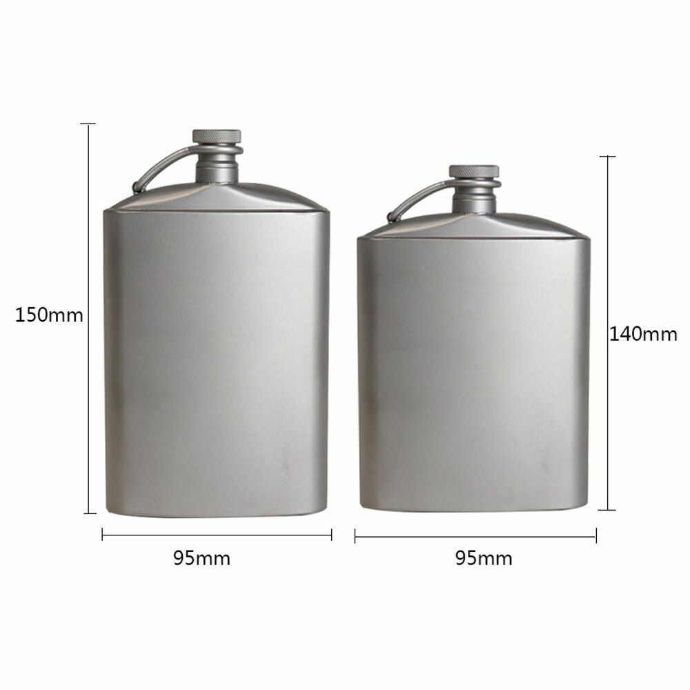 Titanium Flask 220/260ml Wine Hip Flagon Screw Cap Clip Funnel Ultralight Flat