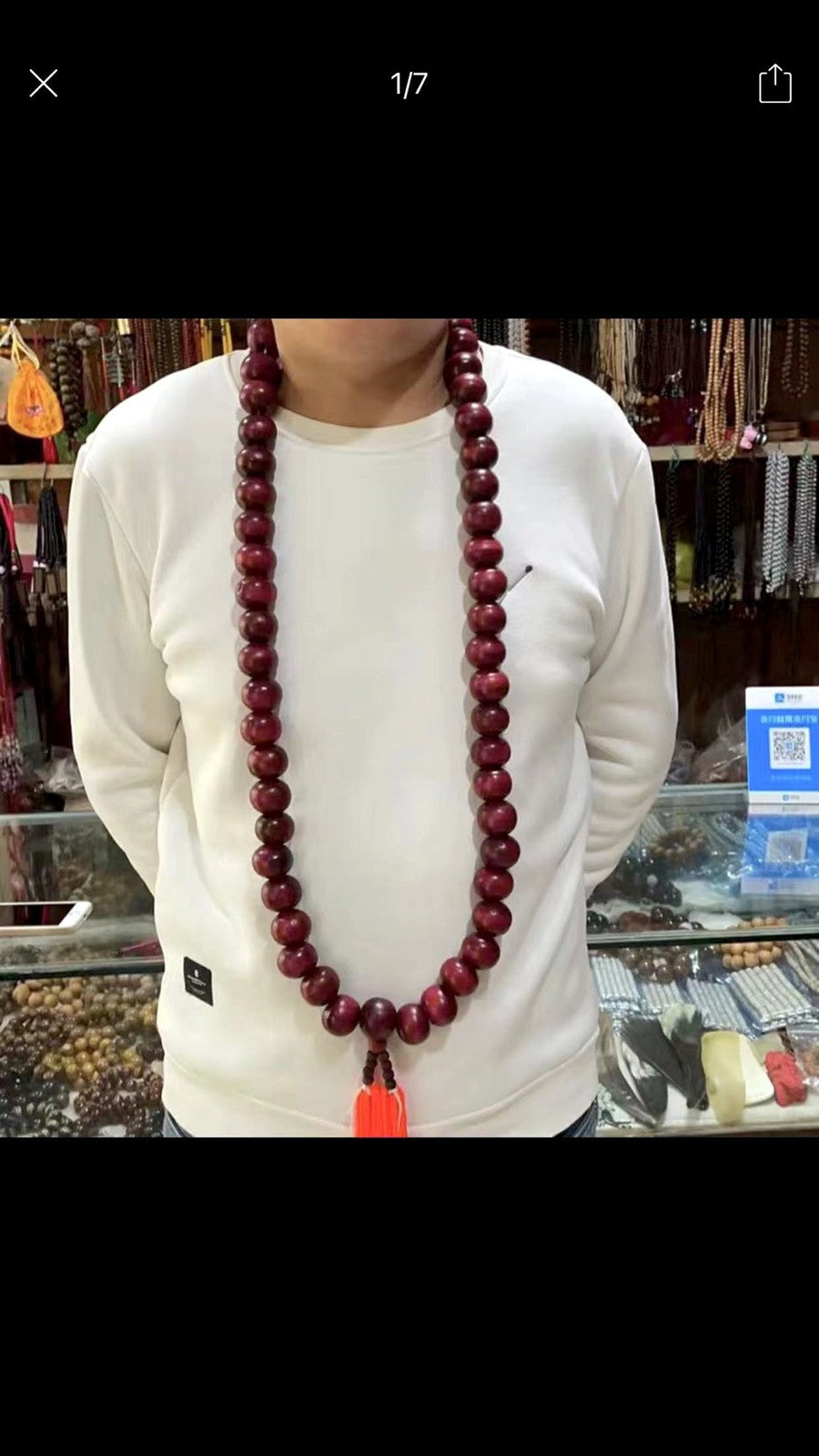 30mm Large Red Mala Beads 54-Count Buddhist Rosary Necklace Shaolin Kung Fu