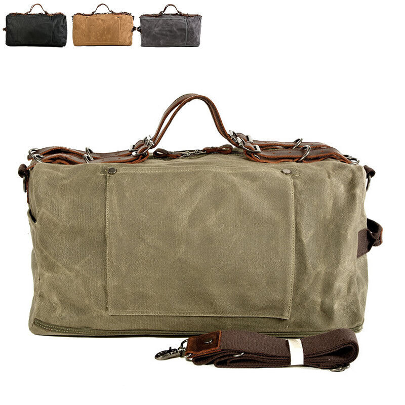 Vintage Water Resistant Wax Canvas Duffel Travel Overnight Weekend Gym Carry Bag