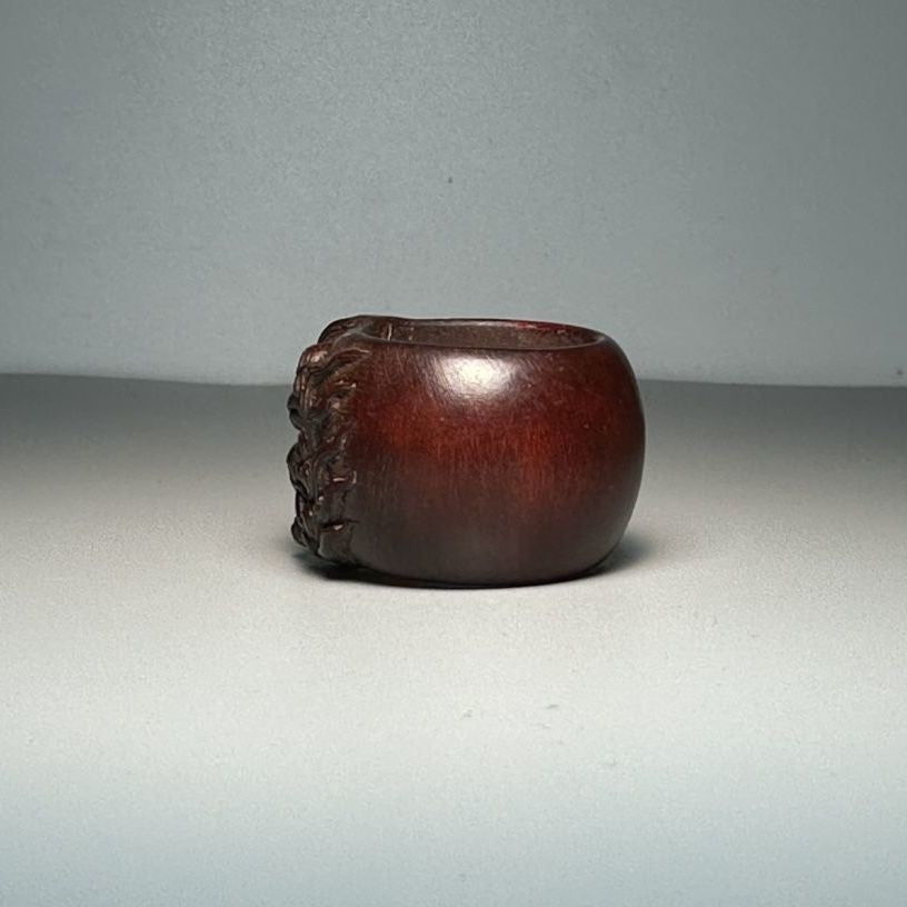 Vintage Boxwood Pixiu Ring Wooden Thumb Ring 2.0-2.2cm Antique Men’s