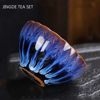 130ml Tradition Kiln Transformation Ceramic Teacup Handmade Silver Inlay Tea Cup