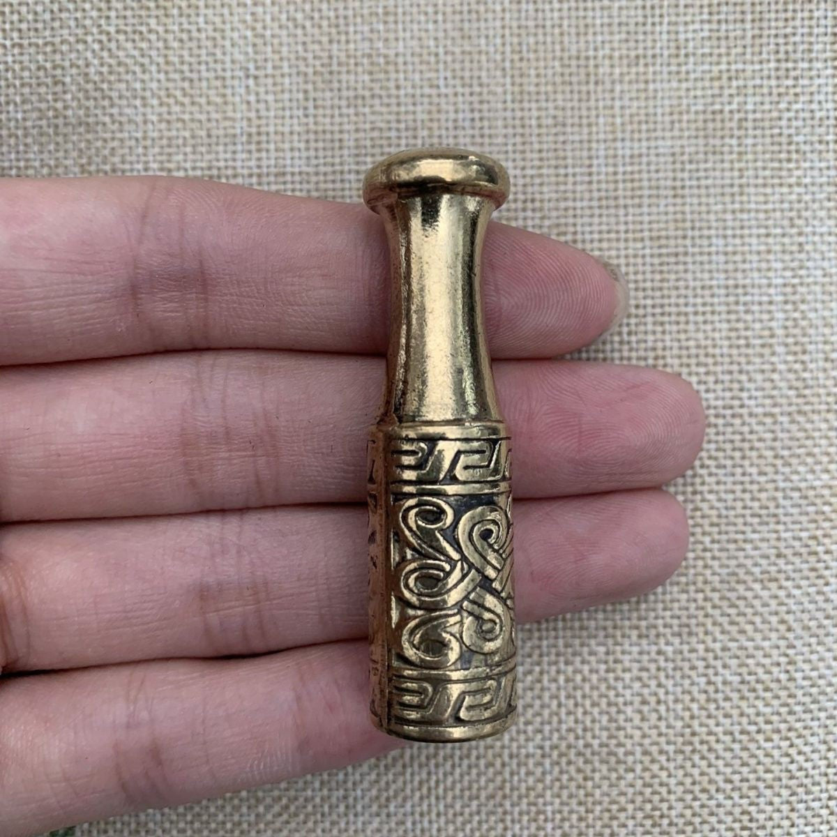 Vintage Brass Engraved Tobacco Pipe Mouthpiece | Handmade Smoking Accessory