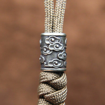 Brass Auspicious Clouds Carved Cylinder Knife Barrel Bead Retro Accessory Silver