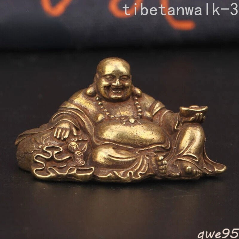 1.7"in Bronze Big Belly Laughing Maitreya Buddha Statue Brass Figurines