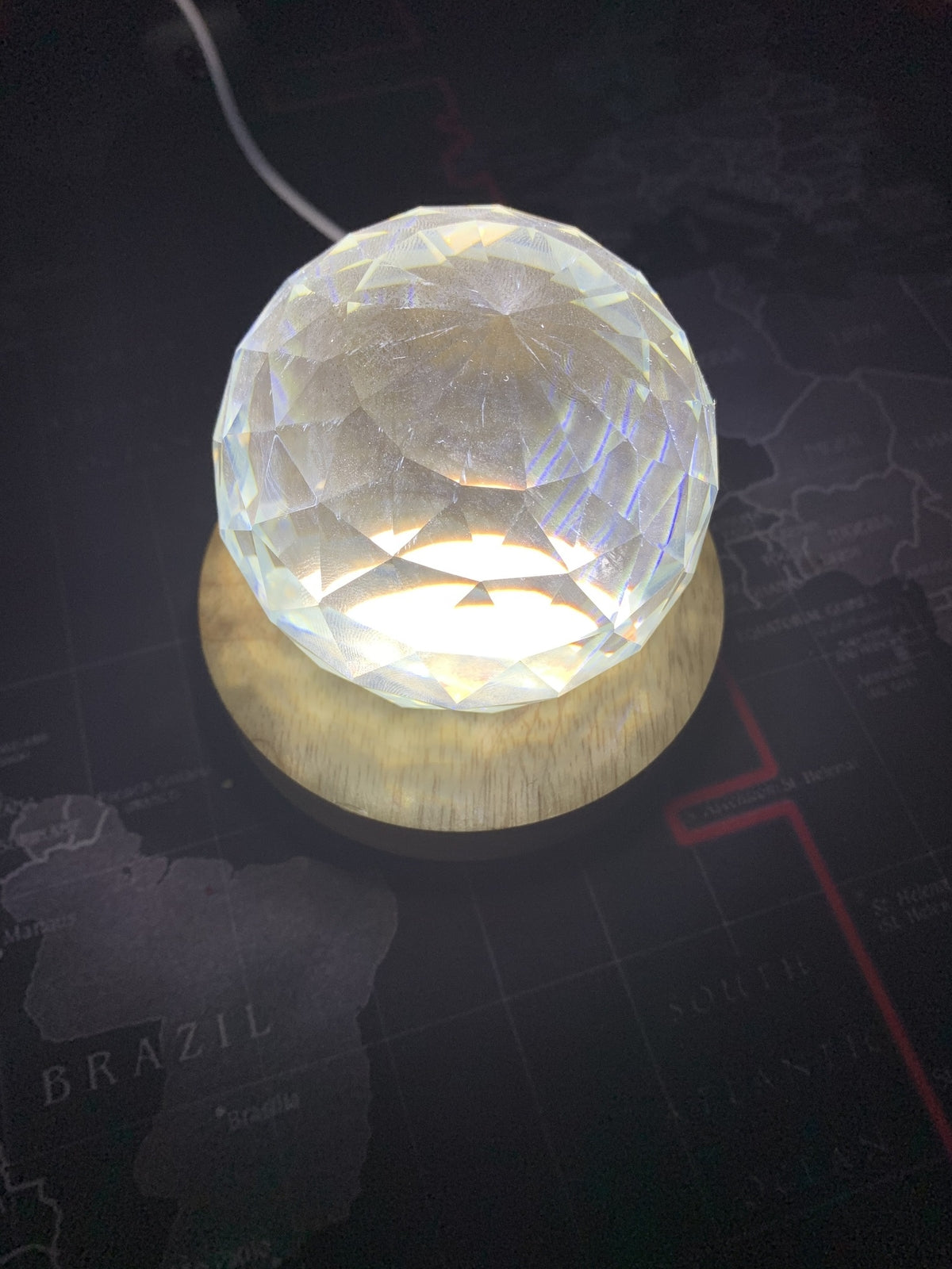 Wooden LED Display Stand 3D Nightlight Round Base Holder for Crystal Glass Ball