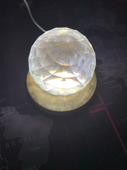 Wooden LED Display Stand 3D Nightlight Round Base Holder for Crystal Glass Ball