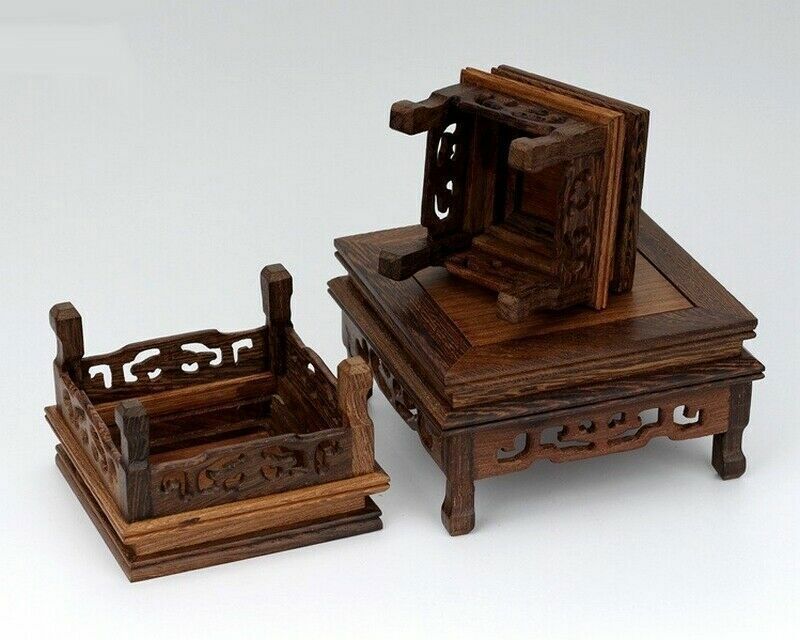 Bonsai Teapot Stone Plant Flower Rack Square Legged Wenge Wood Fishbowl Stand