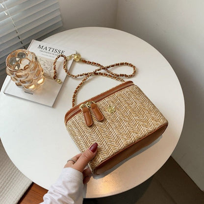 Mini Straw Bucket Crossbody Bag Handbag Purse Fashion Chain Simple Shoulder Bags