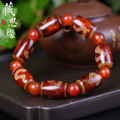 Tibetan Style Three Eye Dzi Bead Bracelet Round Beads Barrel Beads Unisex