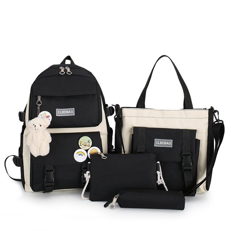 4 Pcs Set Women Backpack Laptop School Bags College Student Book Bag Rucksack