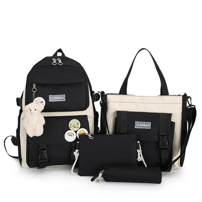 4 Pcs Set Women Backpack Laptop School Bags College Student Book Bag Rucksack