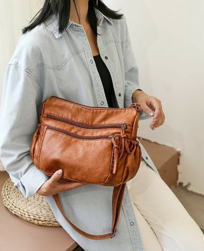 Women's Vintage Leather Purse Shoulder Bag Multiple Pockets Cross Body Handbag