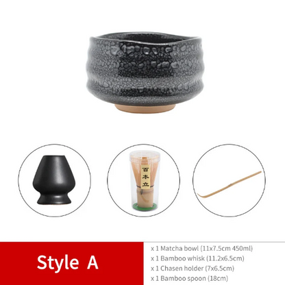 Jianzhan Ceramic Matcha Set with Bamboo Whisk and Holder Personalization Matcha