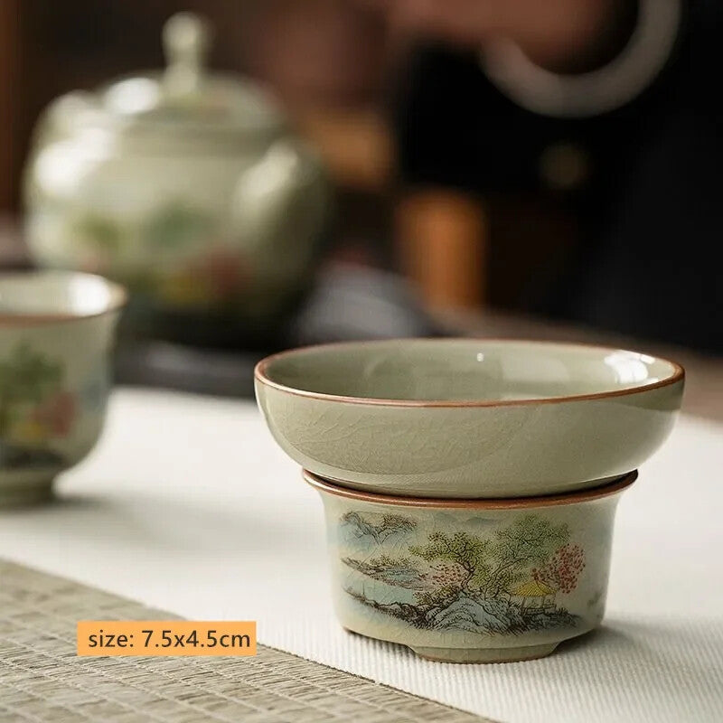 Ceramic Teacup Handmade Gaiwan Chinese Tea Tureen Tea Cups Tea Set Cover Bowl