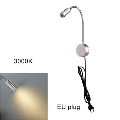 LED Reading Lights AC100-240V Silver Aluminum Gooseneck Bed Headboard Desk Lamps
