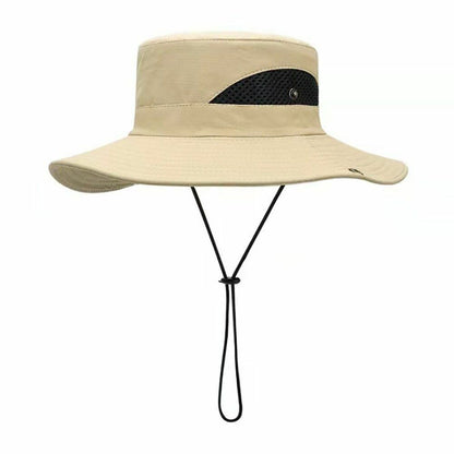Outdoor Hat Fishing Hiking Cap Wide Brim Anti-UV Beach Sunshade Bucket Hat Blue