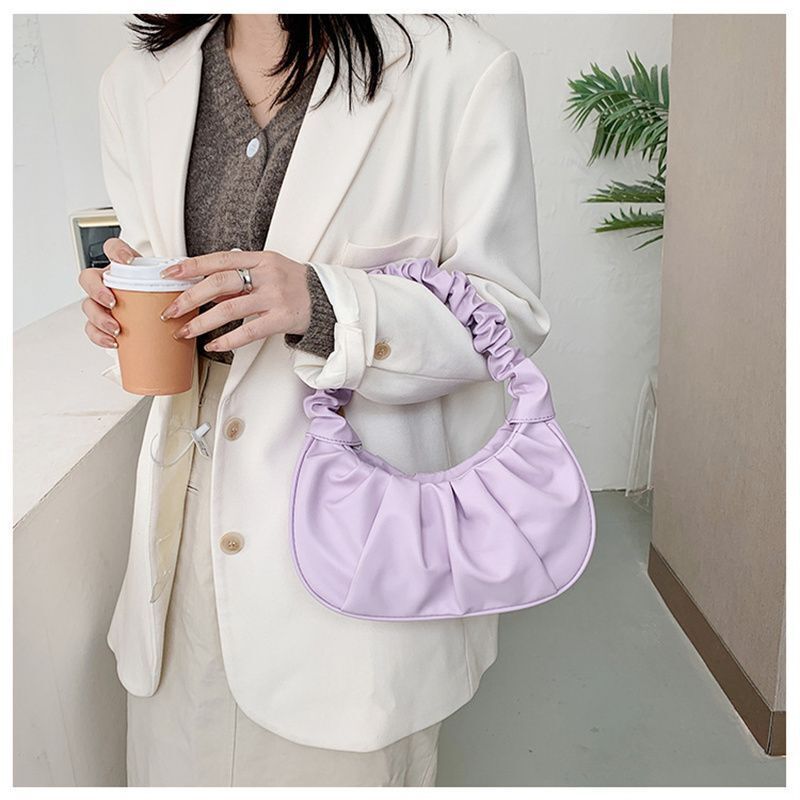 Pleated Synthetic Leather Bags Dumpling Tote Armpit Purse Underarm Bag - Thumbnail 2