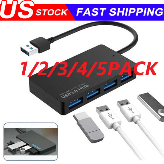 USB 3.0 4 Port Hub Splitter For PC Mac MacBook Notebook Laptop Desktop LOT