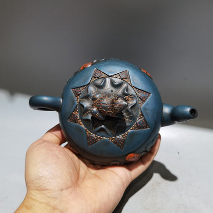 vintage chinese yixing purple clay teapot zisha ceremony frog lotus leaf teaware