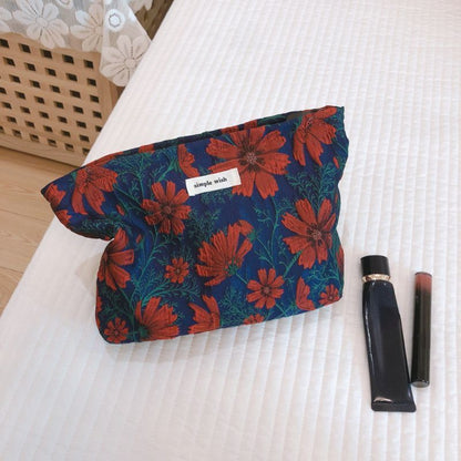 Retro Flower Print Cosmetic Bag Canvas Make Up Organizer Clutch Travel 5*27*18CM