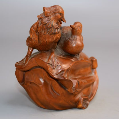 Old Boxwood Mandarin Ducks Couple StatueLove Happiness Marrage Feng Shui Decor