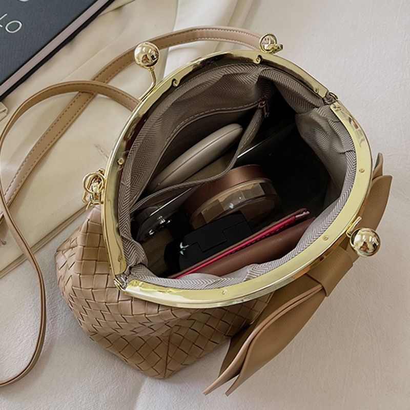 Gold/Silver Knots Shoulder Bag Weave Handbag Purse Evening Clutches Clip Pouch