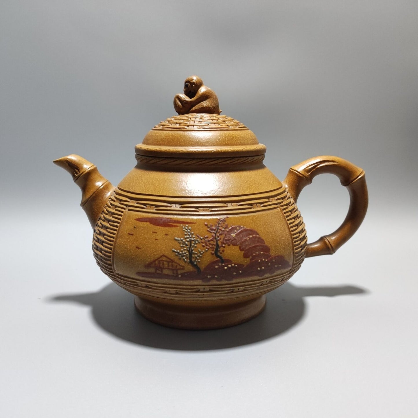 Vintage Chinese Yixing Purple Clay Teapot Zisha Ceremony Bamboo Fine Teaware Art